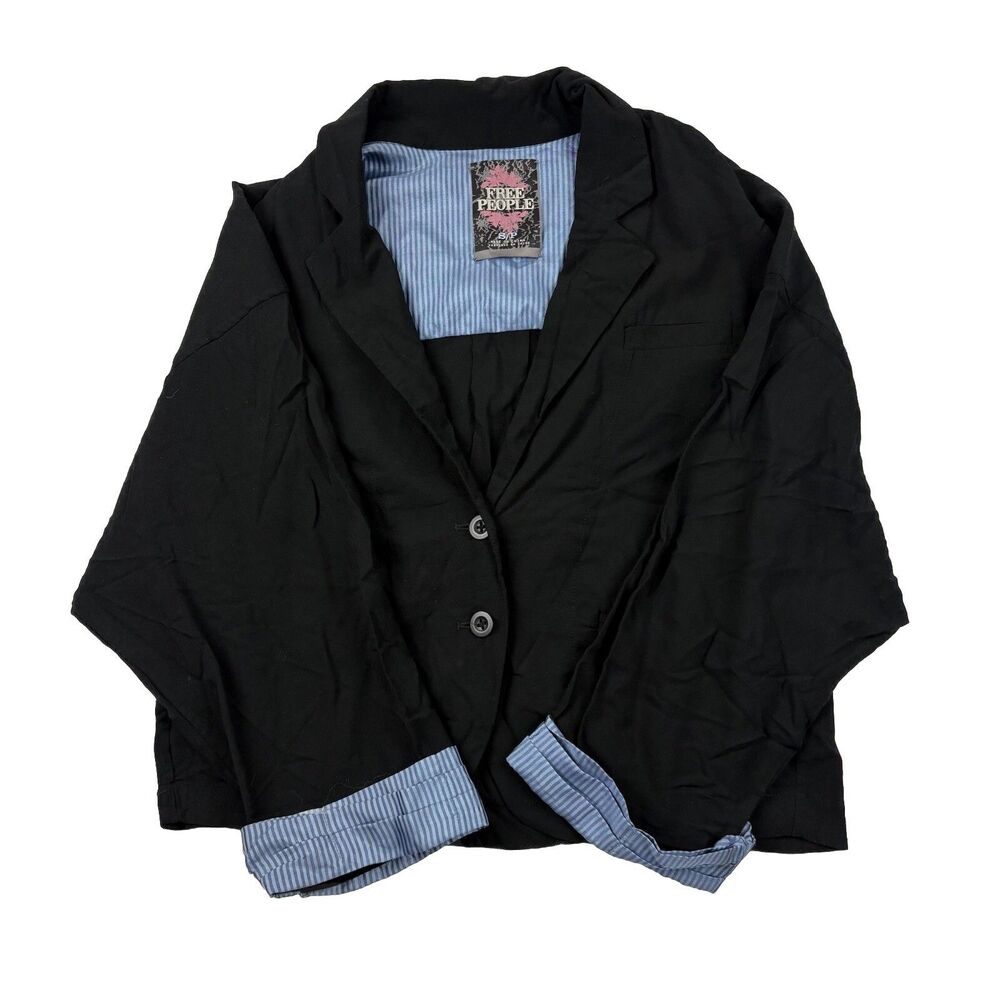 Free People Cropped Blazer Jacket Womens Small Black Long Sleeve